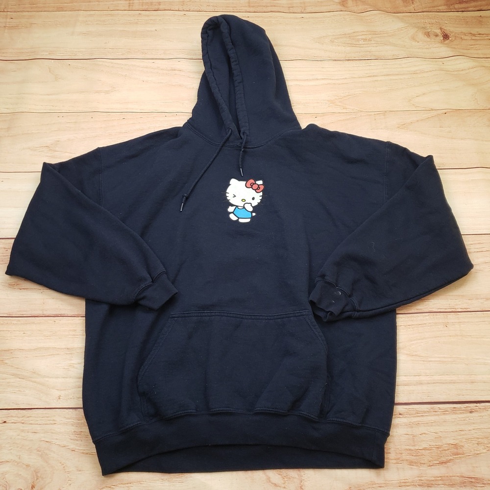 Hello Kitty Sanrio Sweatshirt Womens XL Navy Blue Graphic Pullover Hoodie 31460‎